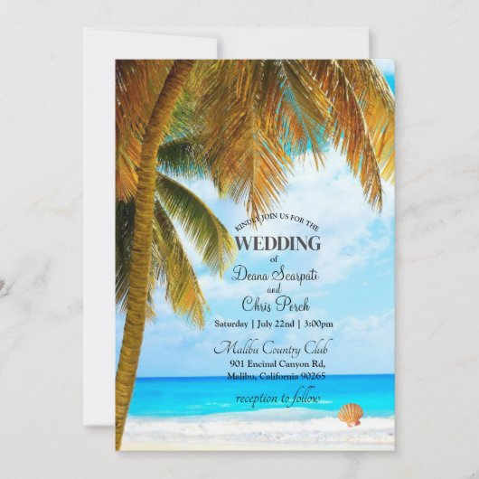Strand Palmboom Ocean Bestemming Trouwen Kaart (Voorkant)