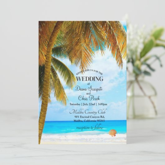 Strand Palmboom Ocean Bestemming Trouwen Kaart (Staand voorkant)
