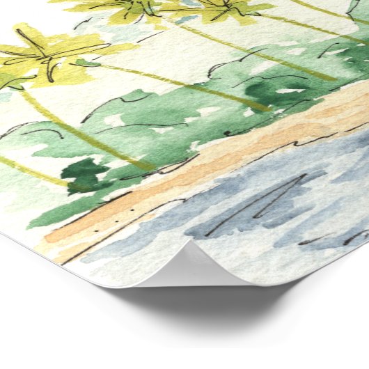 Strand Palmboom Tropisch Aquarel Bruiloft Poster (Hoek)