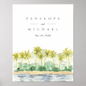 Strand Palmboom Tropisch Aquarel Bruiloft Poster (Voorkant)