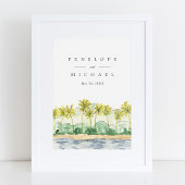 Strand Palmboom Tropisch Aquarel Bruiloft Poster
