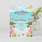 Strand Palmen Roze Flamingo's Cocktails Kaart (Staand voorkant)