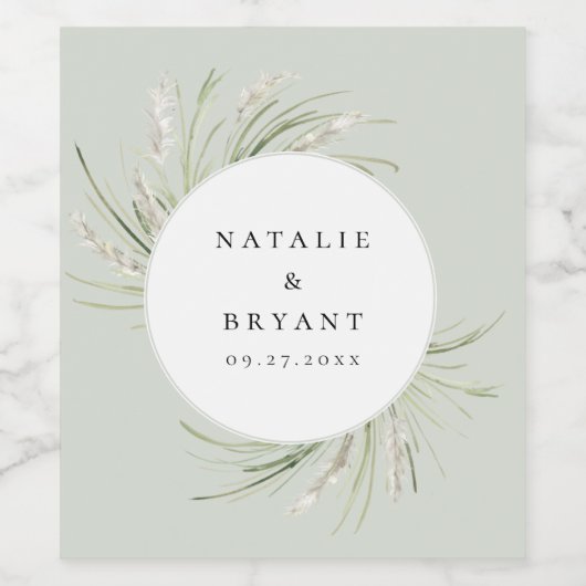 Strand Pampas Gras Frame Trouwdag Wijn Etiket (Enkel label)