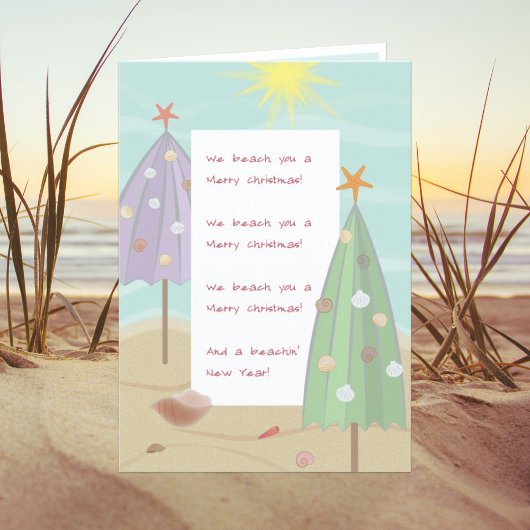 STRAND PARAPLU KERSTBOMEN VAKANTIE KAART
