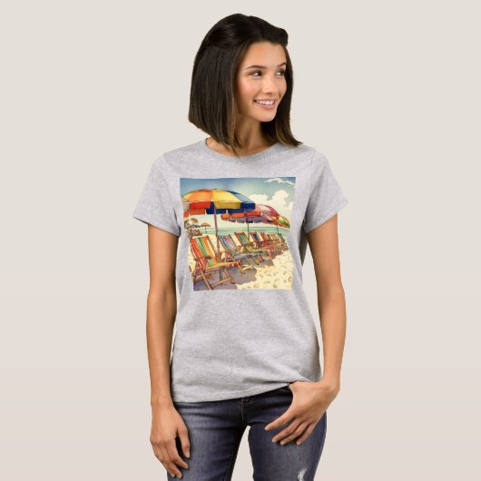 Strand Paraplu's Ocean Scene T-shirt (Voorkant volledig)