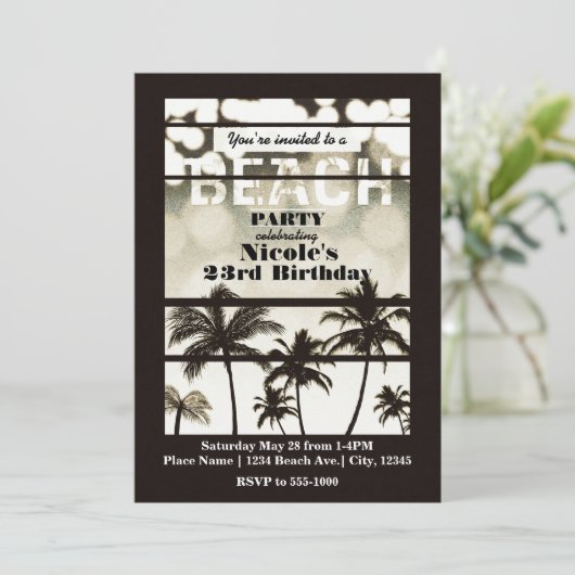 Strand Party Palm Bomen Tropische Witte Hete Glam Kaart (Staand voorkant)