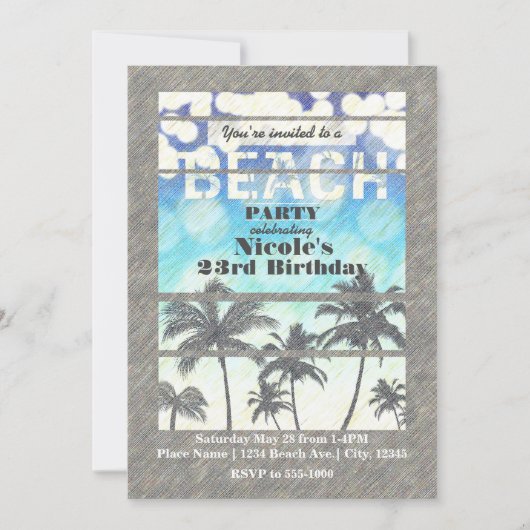 Strand Party Palm Trees Tropische Zomer Kaart (Voorkant)
