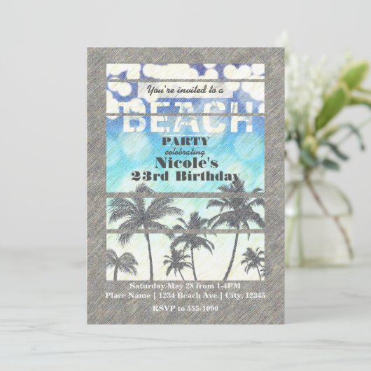 Strand Party Palm Trees Tropische Zomer Kaart (Staand voorkant)