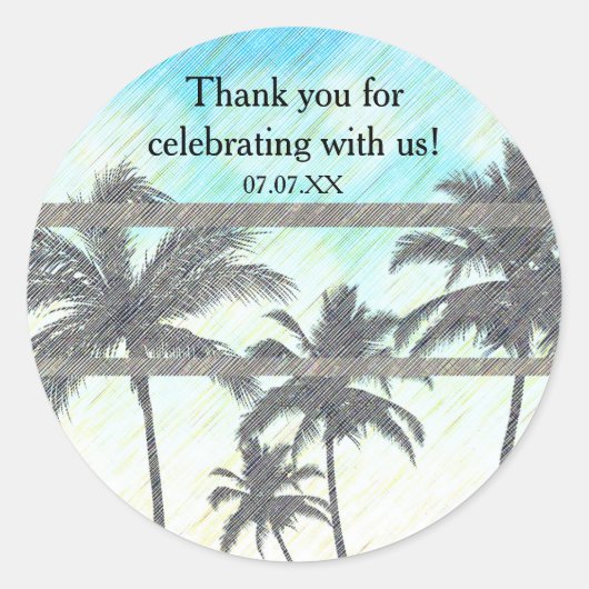 Strand Party Palm Trees Tropische Zomer Ronde Sticker (Voorkant)