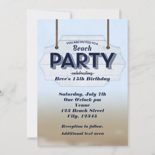 Strand Party Wit Hout Teken Tropische Uitnodiginge Kaart (Voorkant)