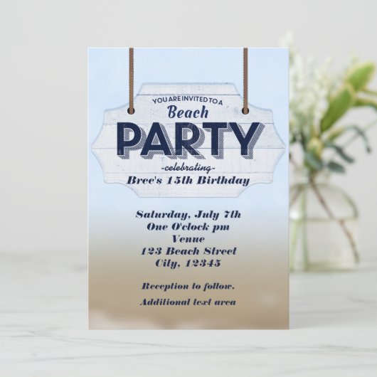 Strand Party Wit Hout Teken Tropische Uitnodiginge Kaart (Staand voorkant)