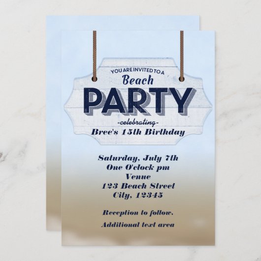 Strand Party Wit Hout Teken Tropische Uitnodiginge Kaart (Voorkant / Achterkant)