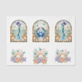 Strand Pastel Bloemen Zeemeermin & Schelpen Decoup Tissuepapier