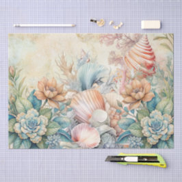 Strand Pastel Bloemige Schelpen Decoupage  Tissuepapier