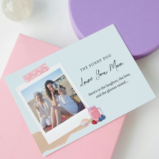 Strand Pastel Roze Blauw Dochter Foto Moederdag Kaart