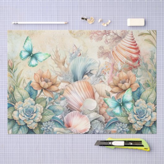 Strand Pastel Vlinders & Schelpen Decoupage Tissuepapier (Craft)