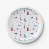 Strand patterend welkom in ons strandhuis papieren bordje (Voorkant)