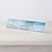 Strand Persoonlijke Blauwe Script Elegant Bureau Naambordje (Voorkant)