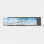 Strand Persoonlijke Blauwe Script Elegant Bureau Naambordje (Voorkant)