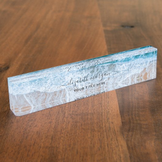 Strand Persoonlijke Blauwe Script Elegant Naambordje (Zijkant)