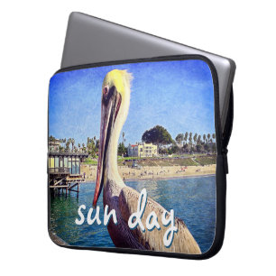 Strand Pier Pelican Vogel Foto Zon Dag Quote Scrip Laptop Sleeve