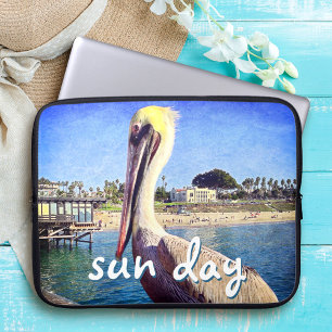 Strand Pier Pelikaan Vogel Foto Zon Dag Citaat Scr Laptop Sleeve