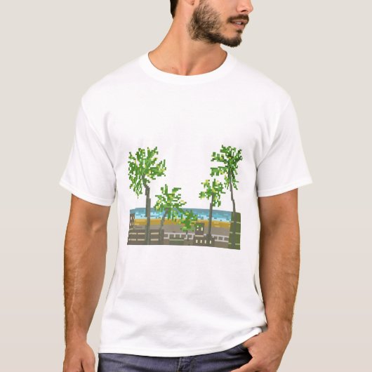 Strand Pixel Art Natuur T-shirt (Voorkant)