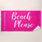 Strand Please gepersonaliseerde Hot Pink Strandlaken (Voorkant)