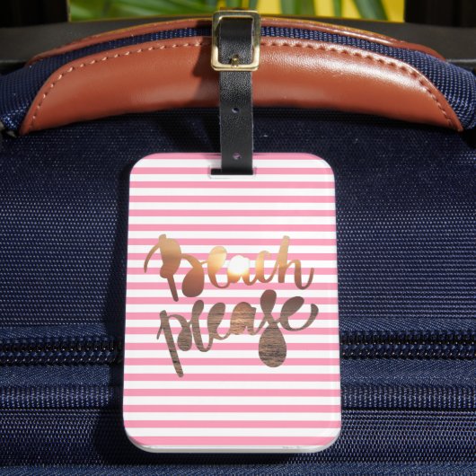 STRAND PLEASE | Leuke Typografie & Roze Strepen Bagagelabel (Voorkant Insitu 2)