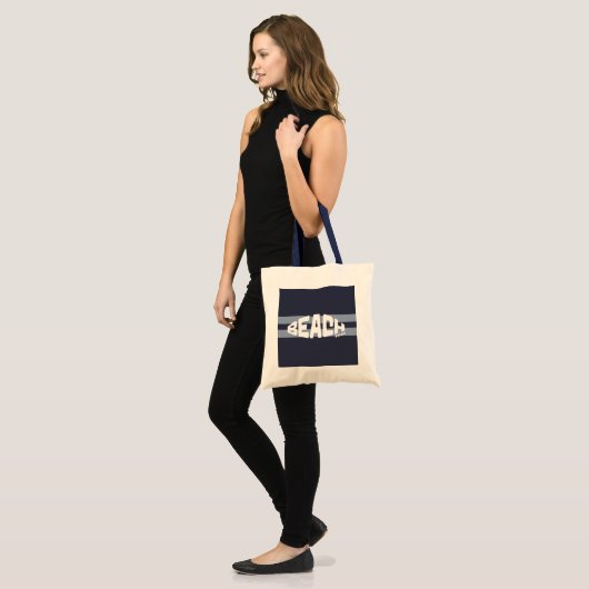 Strand Please Modern Blauw & Wit Gestreept Tote Bag (Voorkant (model))