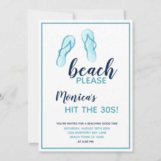 Strand Please Turquoise Teenslippers 30e Verjaarda Kaart (Voorkant)