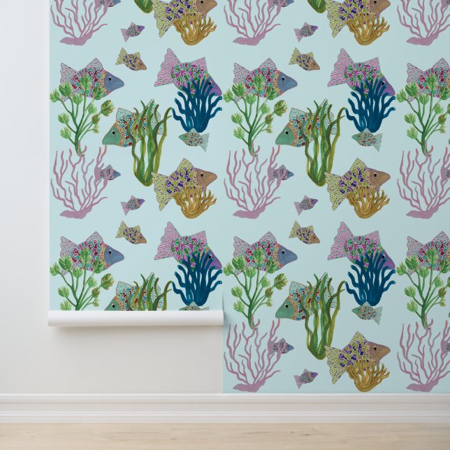 Strand Pop kunst vis en Zee anemonen Behang (Applicatie)