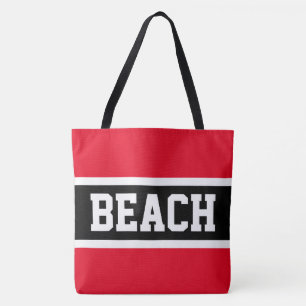STRAND Pret Fun Helderrood Zwart Wit Strepen Tote Bag