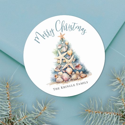 Strand Prettig Kerstfeest Ronde Sticker