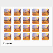 Strand Promenade Pop Art Vierkante Sticker (Vel)
