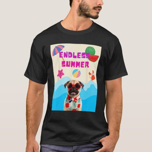 Strand pug t-shirt (Voorkant)