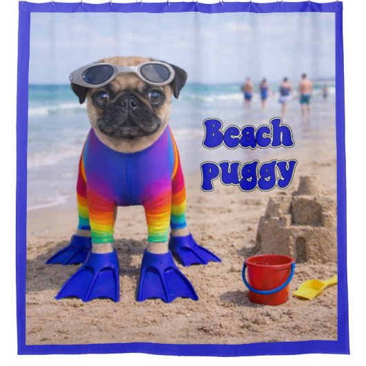 Strand Puggie Douchegordijn (Voorkant)