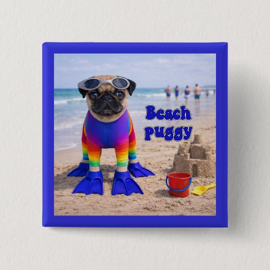 Strand Puggie Vierkante Button 5,1 Cm (Voorkant)