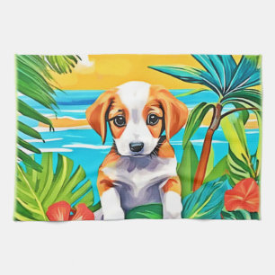 Strand Puppy Paradijs Uitzicht Theedoek