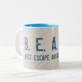 Strand Quote met witte zeester Tweekleurige Koffiemok (Voorkant links)