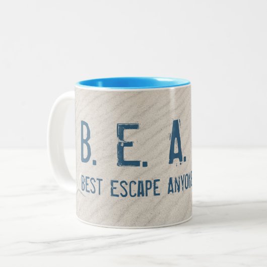 Strand Quote met witte zeester Tweekleurige Koffiemok (Voorkant links)