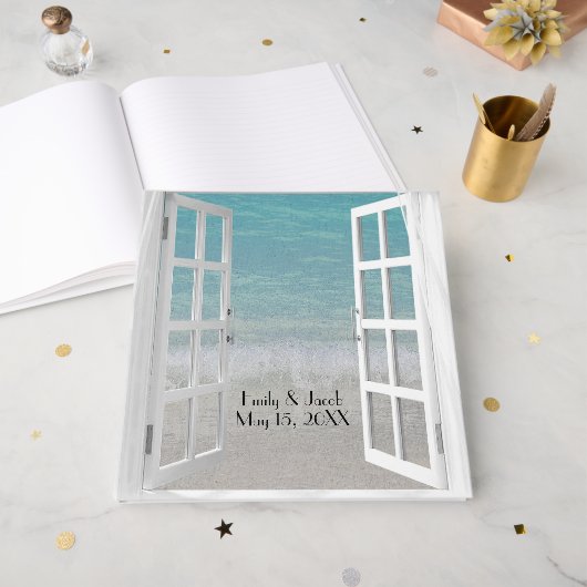 Strand raam met oceaangolven gastenboek (Voorkant open)