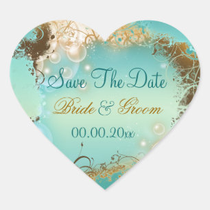 Strand "red de datum" bruiloft aqua wit hart sticker