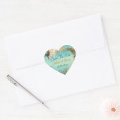 Strand "red de datum" bruiloft aqua wit hart sticker (Envelop)