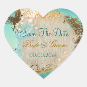 Strand "red de datum" bruiloft aqua wit hart sticker