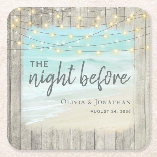 Strand repetitie diner rustieke bruiloft kartonnen onderzetters (Voorkant)