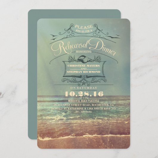 strand repetitie dineruitnodigingen kaart (Voorkant / Achterkant)