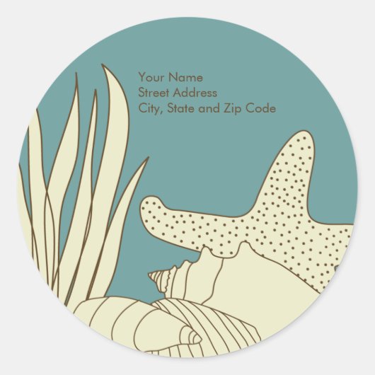 Strand retour adreslabel - Cream & Blue Ronde Sticker (Voorkant)