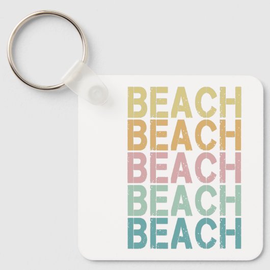 Strand Retro Lettering  Vakantie Zomer Sleutelhanger (Voorkant)
