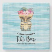 Strand Retro Tiki Bar Monogrammed Stenen Onderzetter (Voorkant)
